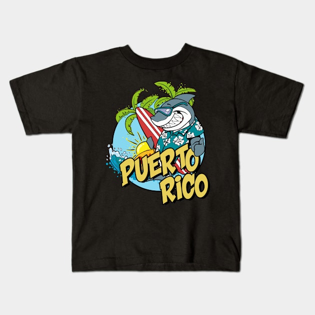 Puerto Rico surfing shark Kids T-Shirt by SerenityByAlex